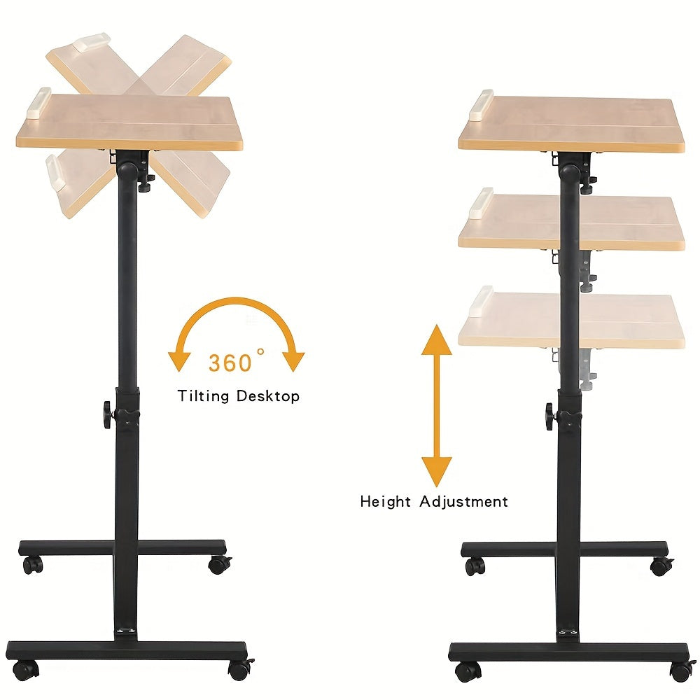 Laptop Desk, Height Adjustable Side Table (58-90) Tilt Table, Overbed Desk With 4 Casters For Home Office Computer Desk