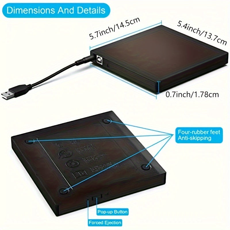 External CD DVD Drive, USB 2.0 Slim Protable External CD-RW Drive DVD-RW Burner Writer Player For Laptop Notebook PC Desktop Computer