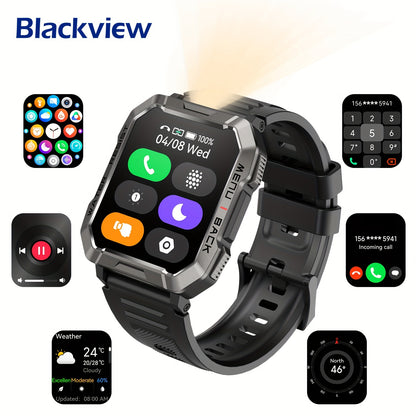 Blackview Reloj inteligente para hombres, batería de 100 días (recepción/esfera), reloj táctico deportivo HD+ de 2,01 pulgadas con linterna, brújula, 100 modos deportivos, monitoreo del sueño, iPhone/Android