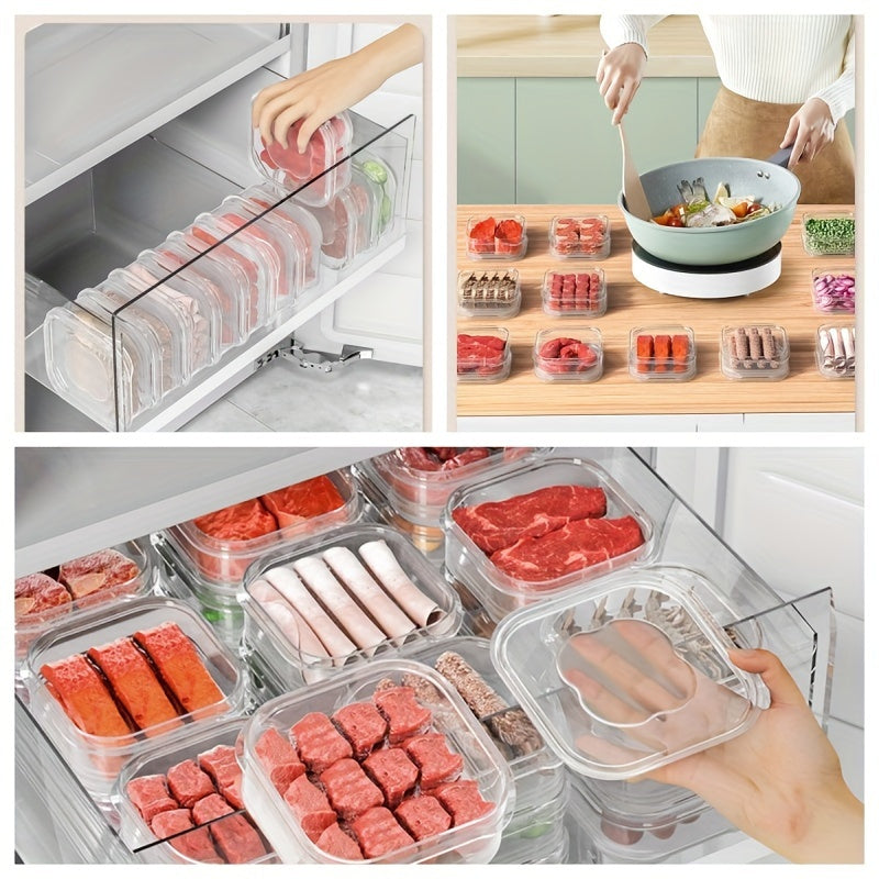 Juego de 5 cajas de almacenamiento, contenedor de almacenamiento de alimentos transparente apilable con tapa, caja sellada portátil a prueba de fugas, para carne, frutas y verduras, organizadores de cocina y almacenamiento