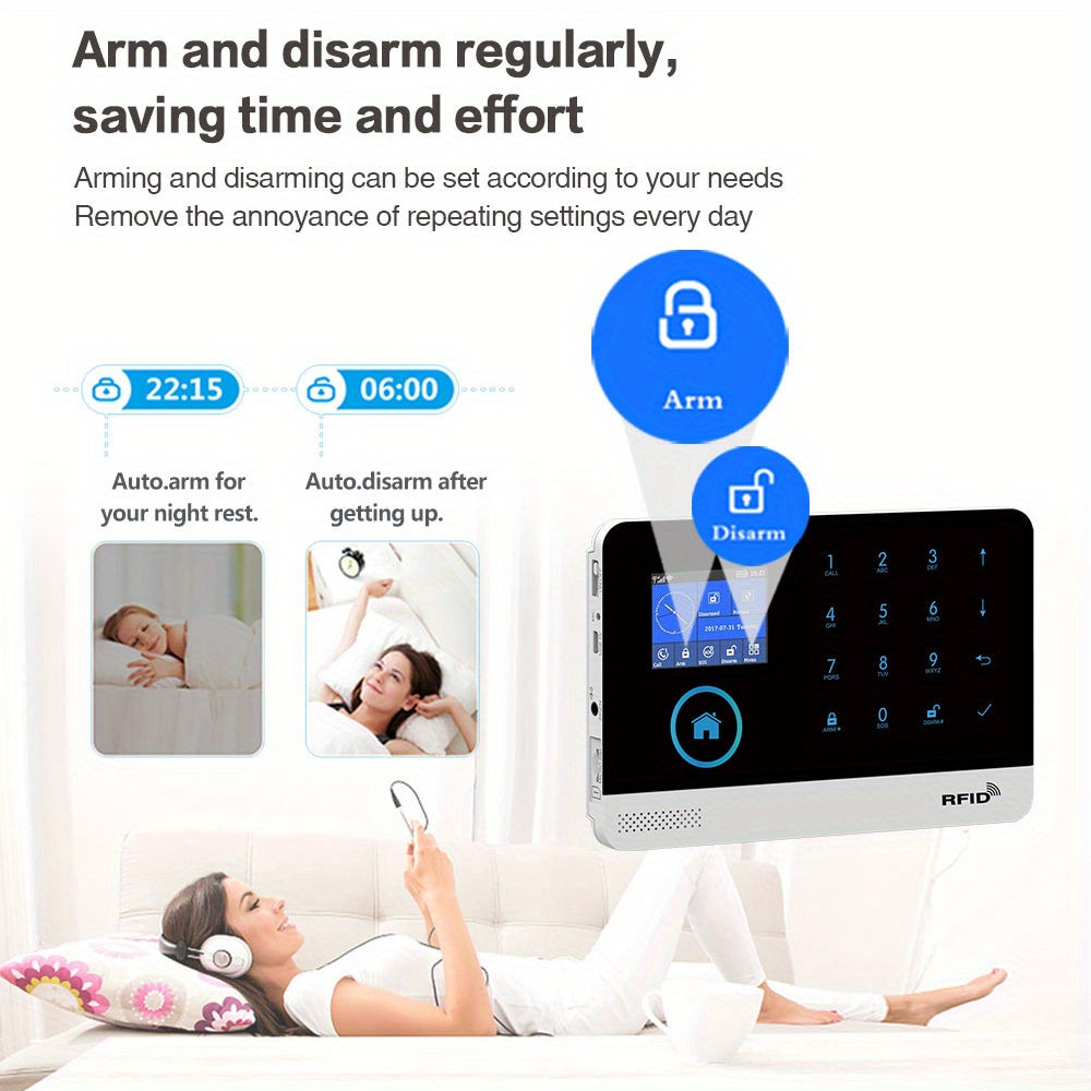 GSM Wifi Wireless Alarm System Smart Home Child Safety Home Anti-theft System Smart Life App Control Works with ALexa Motion Detector Door and Window Sensor Remote Control RFID Keypad Siren for Residential Apartment Office