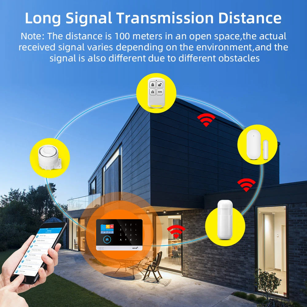 GSM Wifi Wireless Alarm System Smart Home Child Safety Home Anti-theft System Smart Life App Control Works with ALexa Motion Detector Door and Window Sensor Remote Control RFID Keypad Siren for Residential Apartment Office