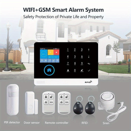 GSM Wifi Wireless Alarm System Smart Home Child Safety Home Anti-theft System Smart Life App Control Works with ALexa Motion Detector Door and Window Sensor Remote Control RFID Keypad Siren for Residential Apartment Office