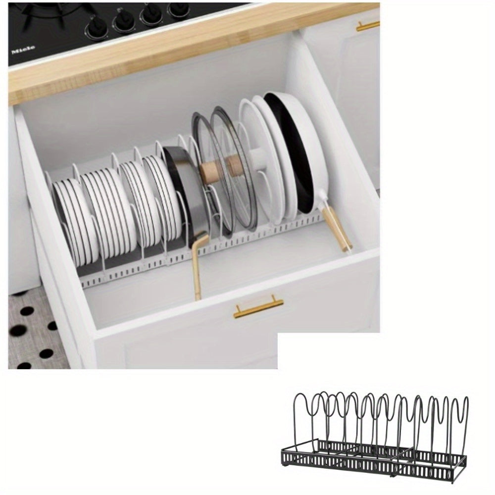 18*18*30-58cm Iron 10 Tier Telescopic Pot Rack, Multi-functional Kitchen Pot Rack, Pot Lid Rack Cabinet, Inside Kitchenware Storage, Put Pot Rack, Countertop Dish Rack