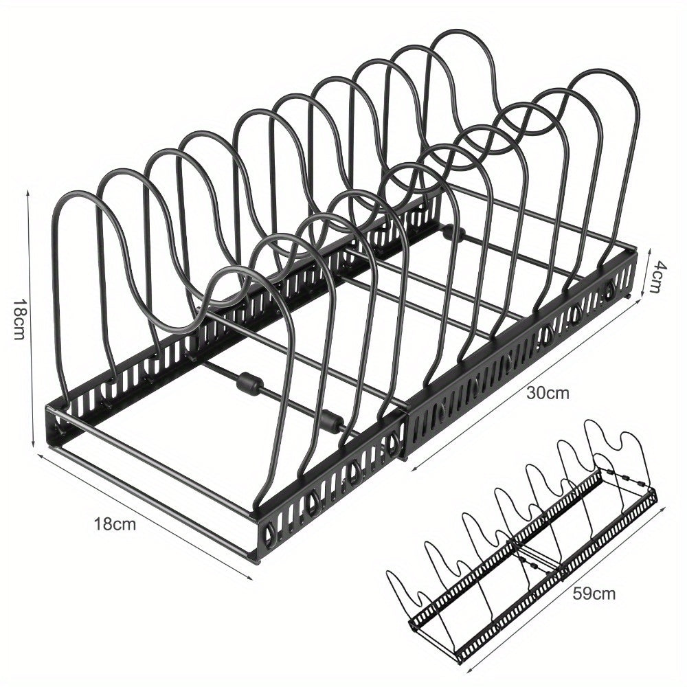 18*18*30-58cm Iron 10 Tier Telescopic Pot Rack, Multi-functional Kitchen Pot Rack, Pot Lid Rack Cabinet, Inside Kitchenware Storage, Put Pot Rack, Countertop Dish Rack