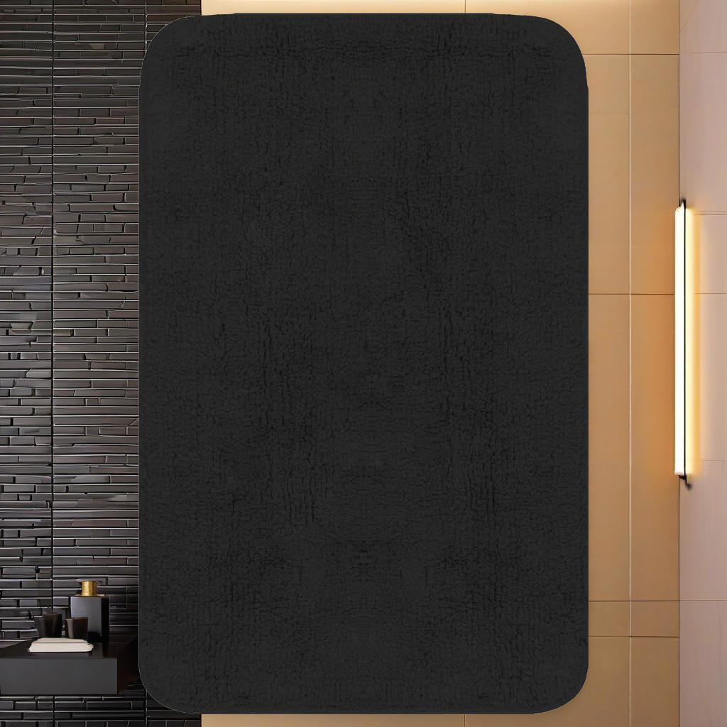 Soft Anthracite Fabric Bathroom Mat Set of Three Pieces Plush Absorbent Non- slip Design Rug Collection