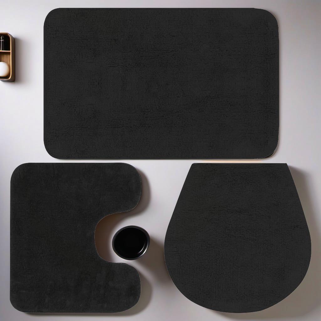 Soft Anthracite Fabric Bathroom Mat Set of Three Pieces Plush Absorbent Non- slip Design Rug Collection