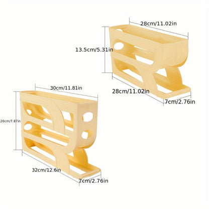 Moderno soporte deslizante para huevos de 3 niveles, estante de almacenamiento de puerta lateral para refrigerador, anticaída, para organización de cocina