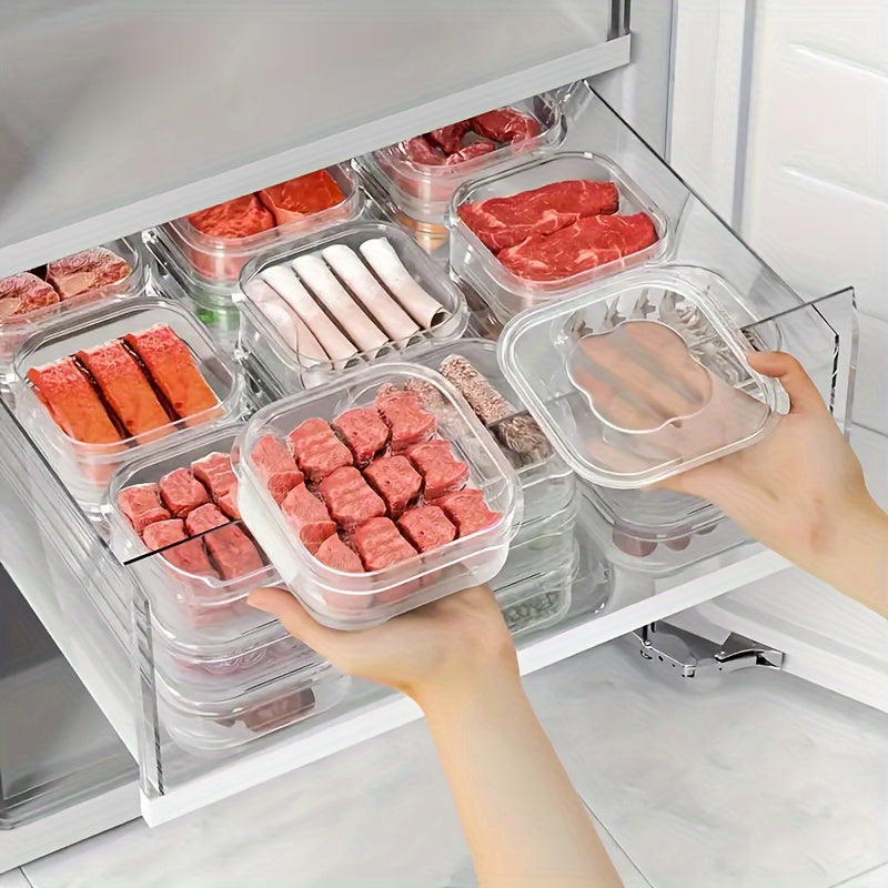 Storage Boxes Set of 5, Stackable Clear Food Storage Container with Lid, Portable Leakproof Sealed Box, for Meat, Fruits and Vegetables, Kitchen Organizers and Storage