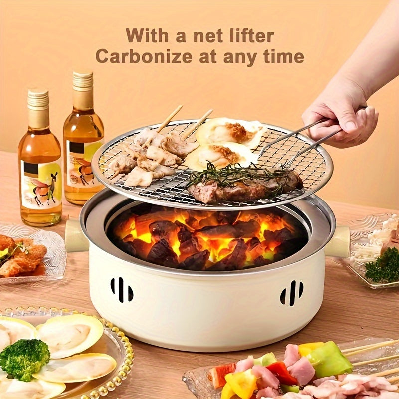 Parrilla de Barbacoa de Carbón Portátil, Fabricada en Acero Inoxidable, Ideal para Acampar al Aire Libre.