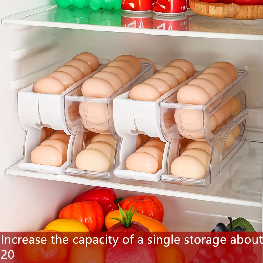 Modern 3-Tier Sliding Egg Holder Anti-Fall Refrigerator Side Door Storage Rack for Kitchen Organization