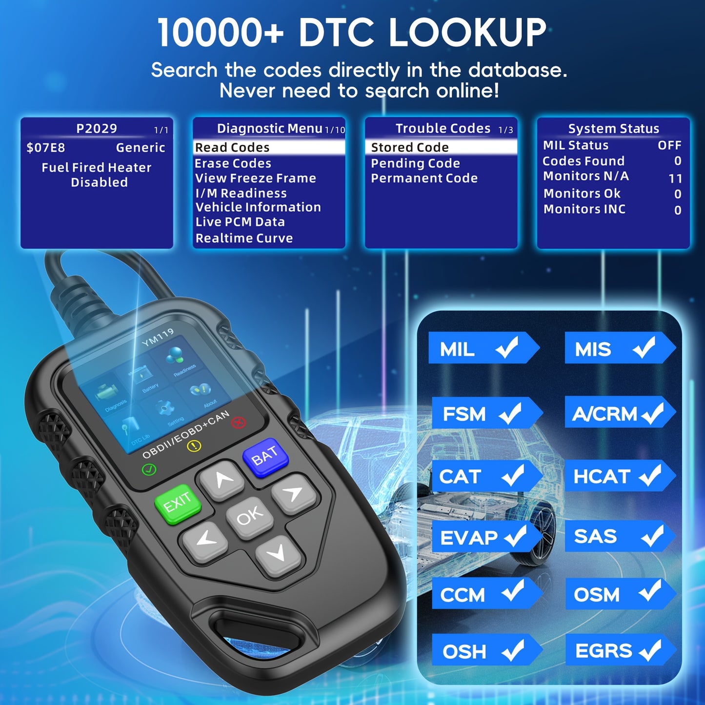 Car Code Reader, OBD2 Car Code Scanner Voltage Tester Engine Fault Code Scanner, EOBD+CAN Charging Tester Diagnostic Tool For OBDII Protocol Cars