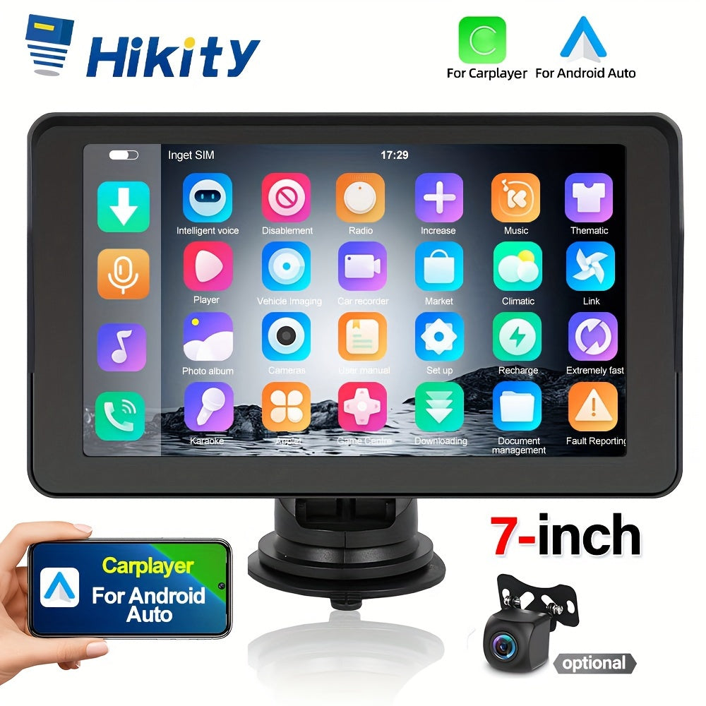 HIKITY Wireless CarPlayer For Android Auto, Portable 7-Inch HD Touch Screen Car Stereo - Mirror Link FM GPS Navigation With Mirror Link, +Rear View Camera (optional)