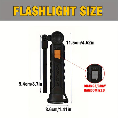 Multifunctional Work Light with COB Side Lights, USB Rechargeable, Waterproof, Portable LED Flashlight, Hook Tent Lamp, Outdoor Camping, Fishing, Hidden Lantern