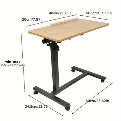 Laptop Desk, Height Adjustable Side Table (58-90) Tilt Table, Overbed Desk With 4 Casters For Home Office Computer Desk