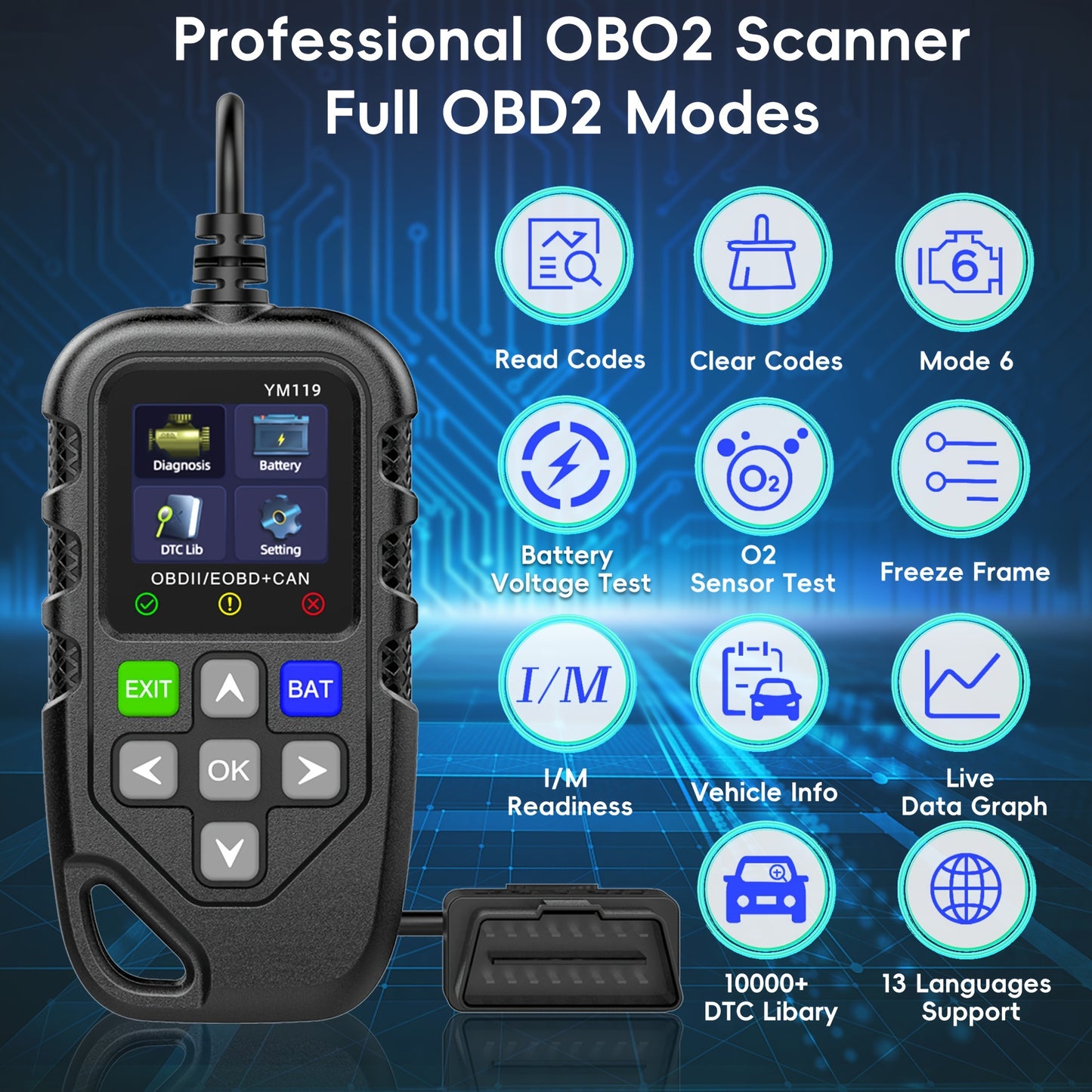 Car Code Reader, OBD2 Car Code Scanner Voltage Tester Engine Fault Code Scanner, EOBD+CAN Charging Tester Diagnostic Tool For OBDII Protocol Cars