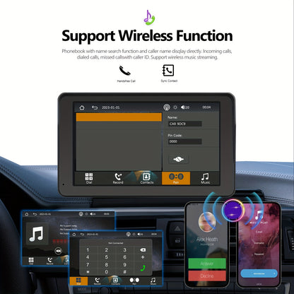 HIKITY Wireless CarPlayer For Android Auto, Portable 7-Inch HD Touch Screen Car Stereo - Mirror Link FM GPS Navigation With Mirror Link, +Rear View Camera (optional)