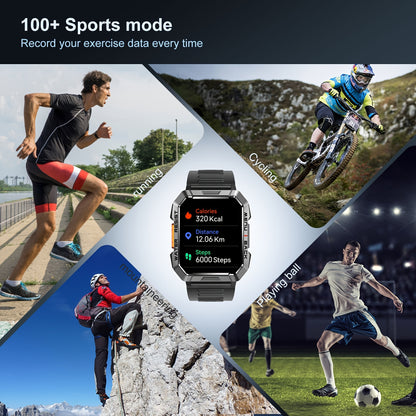 Blackview Reloj inteligente para hombres, batería de 100 días (recepción/esfera), reloj táctico deportivo HD+ de 2,01 pulgadas con linterna, brújula, 100 modos deportivos, monitoreo del sueño, iPhone/Android