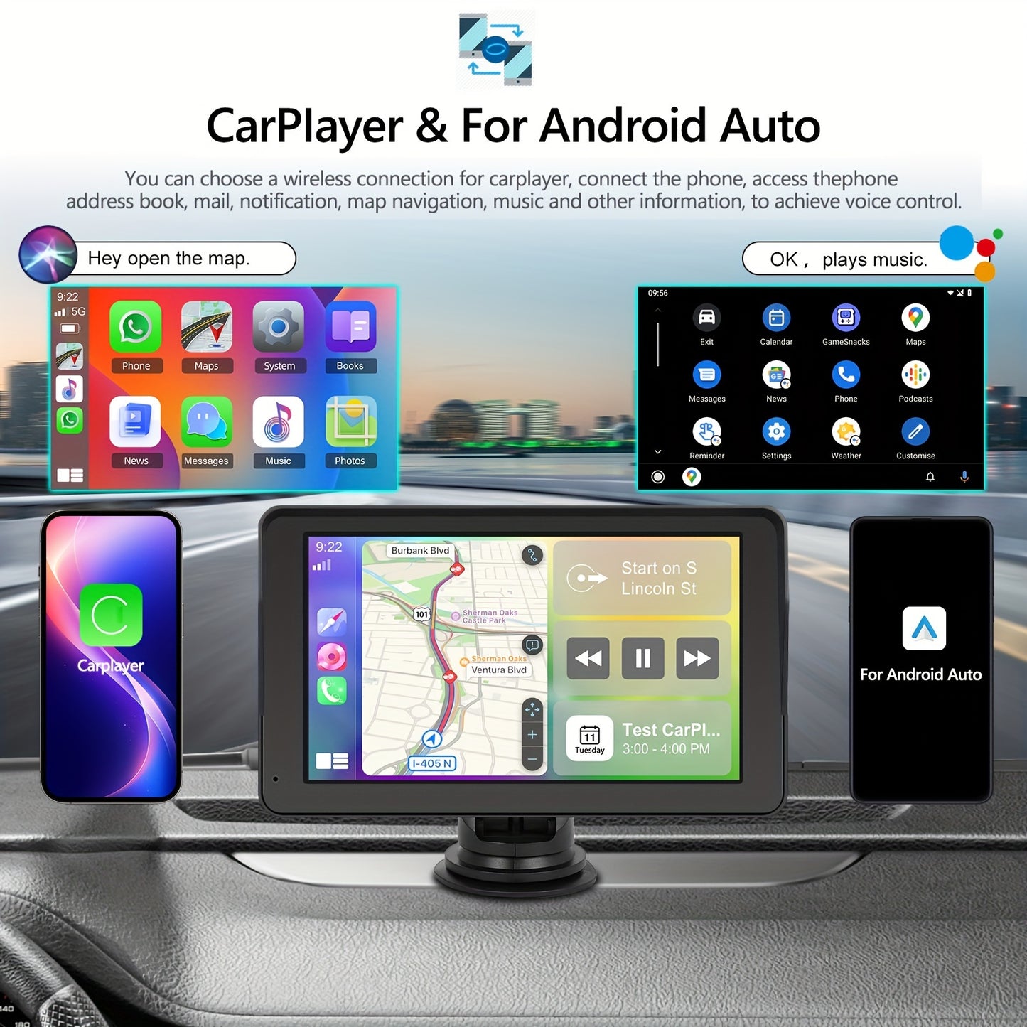 HIKITY Wireless CarPlayer For Android Auto, Portable 7-Inch HD Touch Screen Car Stereo - Mirror Link FM GPS Navigation With Mirror Link, +Rear View Camera (optional)