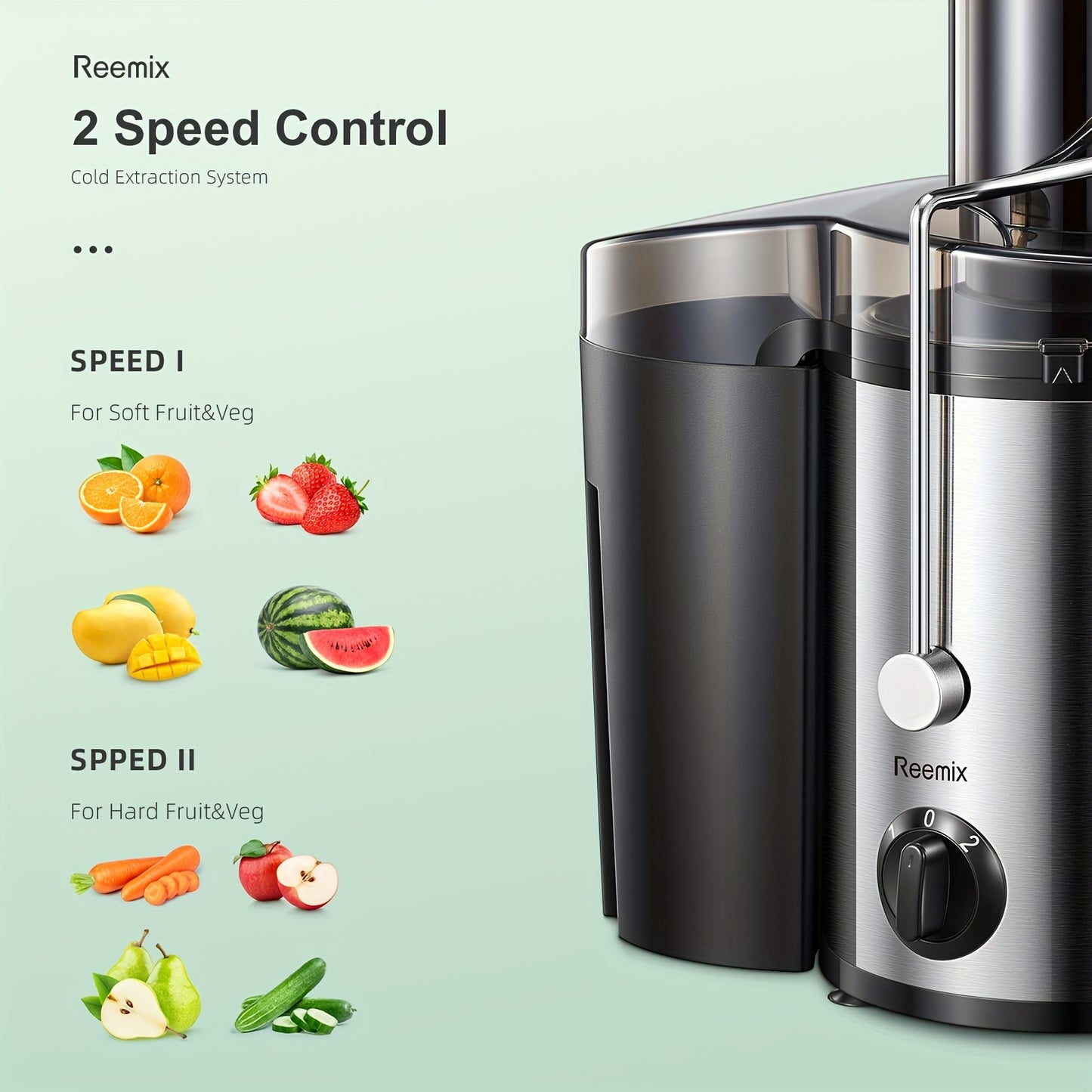 Extractor centrífugo de acero inoxidable de 500 W con conducto de alimentación de boca ancha de 3 pulgadas para frutas y verduras, fácil de limpiar, sin BPA