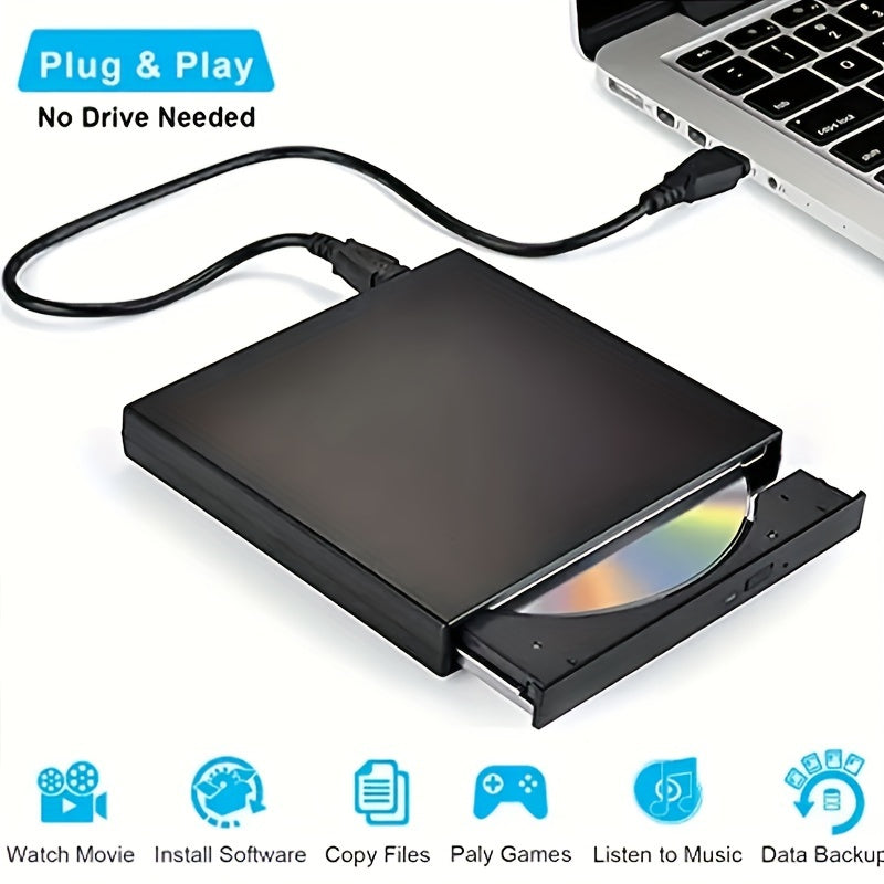 External CD DVD Drive, USB 2.0 Slim Protable External CD-RW Drive DVD-RW Burner Writer Player For Laptop Notebook PC Desktop Computer