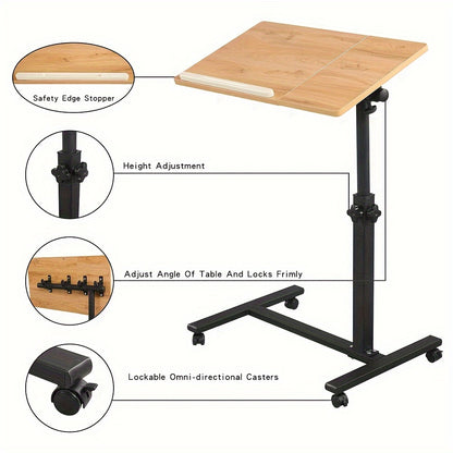 Laptop Desk, Height Adjustable Side Table (58-90) Tilt Table, Overbed Desk With 4 Casters For Home Office Computer Desk