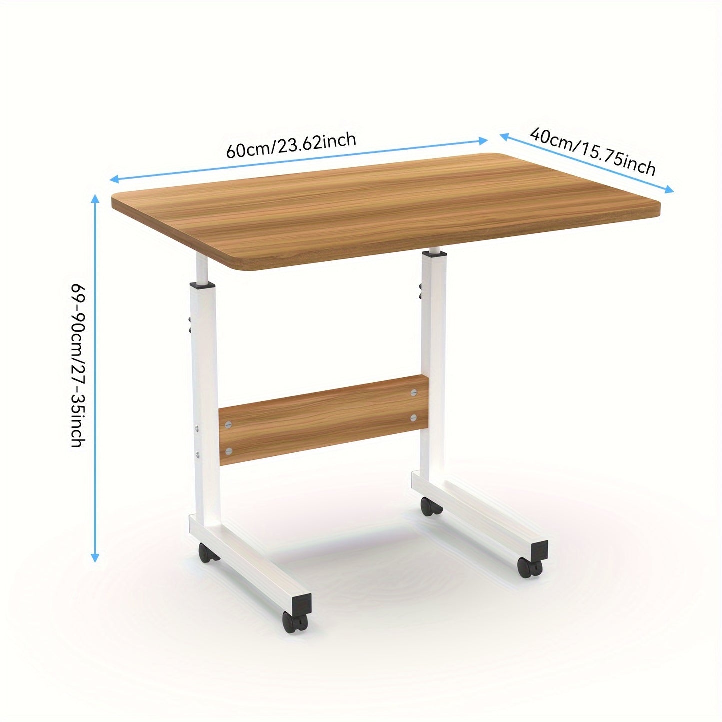 60x40cm Table Roulante pour Lit Canapé, Table d'Appoint Bureau Mobile Réglable en Hauteur 62-85cm, Bureau Informatique 4 Roulante Verrouillable, Table d'Appoint pour Chambre, Canapé