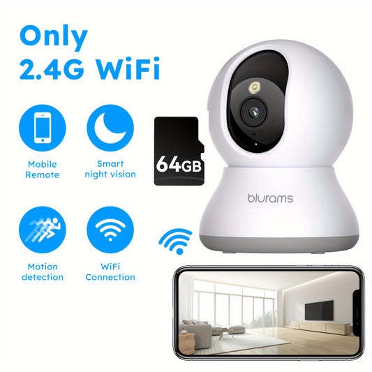 Blurams 2.4GHz Wi-Fi Pet Camera 2K, 360° Indoor Security Camera, Dog Camera With Phone App, PTZ Cameras For Home Security Indoor, 2-Way Audio, Motion Detection & Tracking, Color/IR Night Vision, Siren, Cloud&SD, Works With A