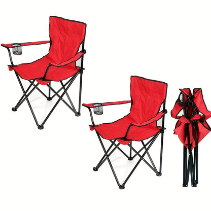 2pcs Camping Chairs, Portable, Outdoor with Drink Holder for Beach, BBQ, Fishing, Camping