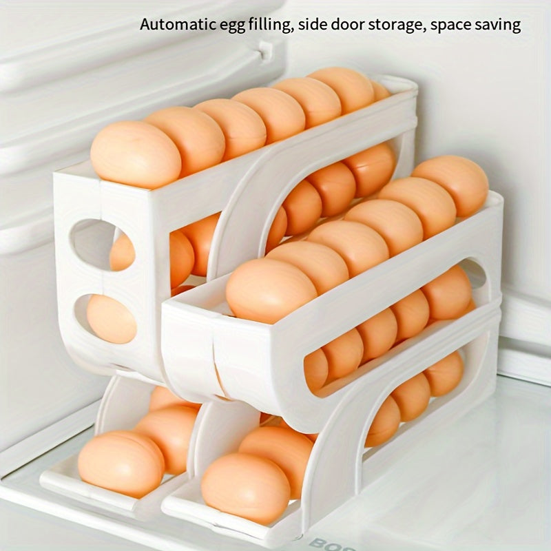 Moderno soporte deslizante para huevos de 3 niveles, estante de almacenamiento de puerta lateral para refrigerador, anticaída, para organización de cocina