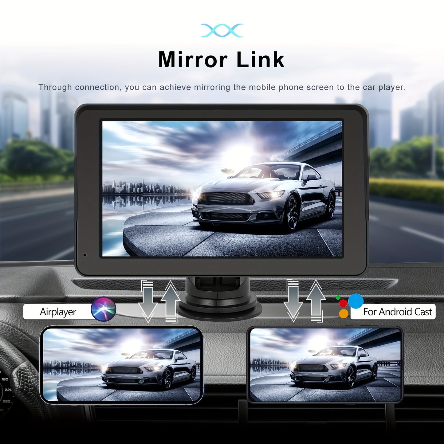 HIKITY Wireless CarPlayer For Android Auto, Portable 7-Inch HD Touch Screen Car Stereo - Mirror Link FM GPS Navigation With Mirror Link, +Rear View Camera (optional)