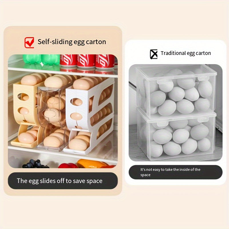 Modern 3-Tier Sliding Egg Holder Anti-Fall Refrigerator Side Door Storage Rack for Kitchen Organization