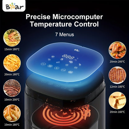 Friteuse Bear Air, 5,3 Qt 8-en-1, repas sains rapides et sans huile, écran tactile numérique intelligent, panier antiadhésif, doublure en papier jetable et recettes incluses