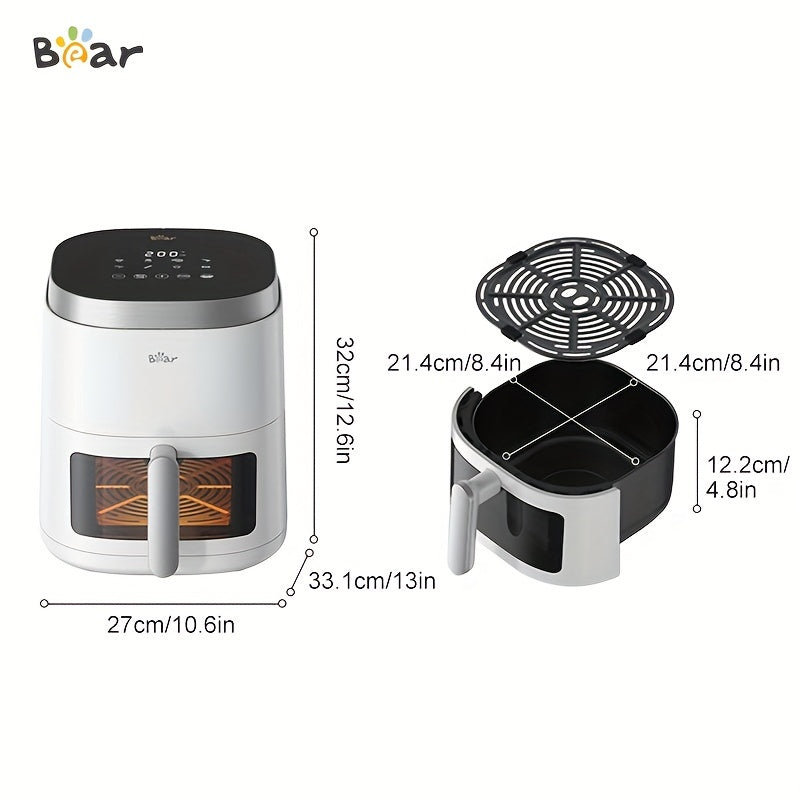 Bear Air Fryer, 5.3 Qt 8 en 1, comidas rápidas y saludables sin aceite, pantalla táctil digital inteligente, canasta antiadherente, forro de papel desechable y recetas incluidas