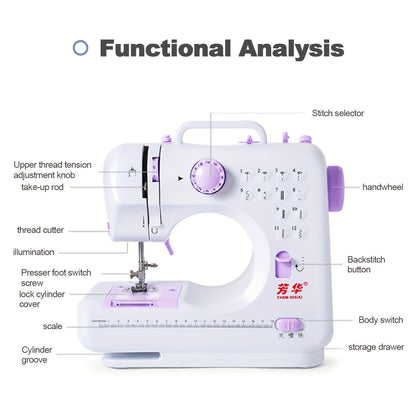 Electric Sewing Machine, 505A 12 Stitches Mini Household Double Thread Sewing Machine EU 220 V For Professional Beginners DIY Enthusiasts Sewing Machine