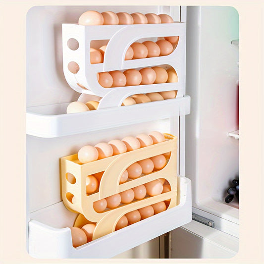 Modern 3-Tier Sliding Egg Holder Anti-Fall Refrigerator Side Door Storage Rack for Kitchen Organization