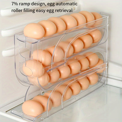 Moderno soporte deslizante para huevos de 3 niveles, estante de almacenamiento de puerta lateral para refrigerador, anticaída, para organización de cocina