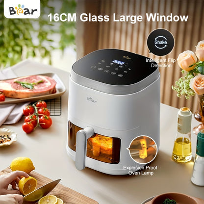 Bear Air Fryer, 5.3 Qt 8-in-1, Quick, Oil-Free Healthy Meals, Smart Digital Touchscreen, Non-Stick Basket, Disposable Paper Liner and Recipes Included