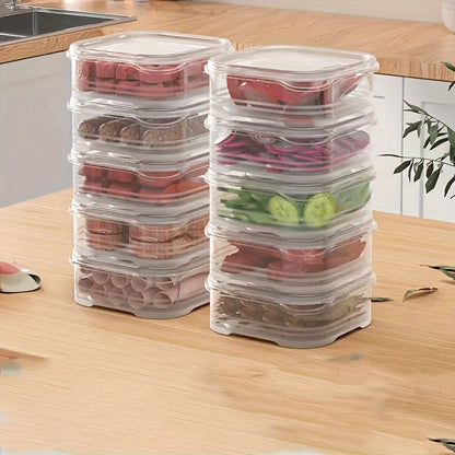 Juego de 5 cajas de almacenamiento, contenedor de almacenamiento de alimentos transparente apilable con tapa, caja sellada portátil a prueba de fugas, para carne, frutas y verduras, organizadores de cocina y almacenamiento