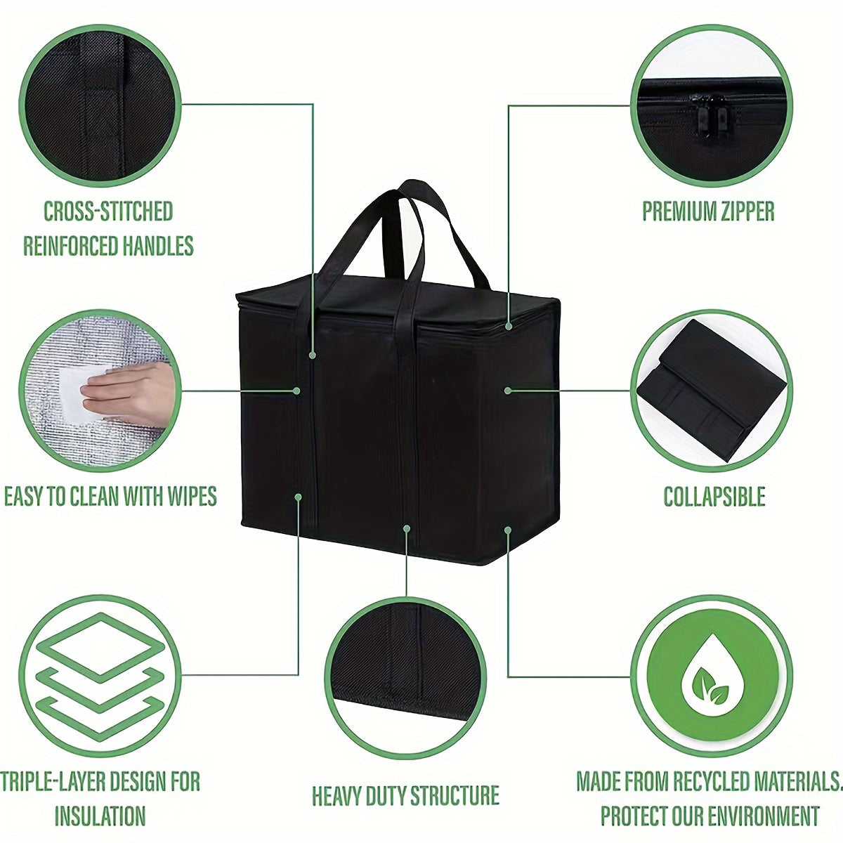 Large Insulated Cooler Bag: Reusable Grocery Tote, Soft Cooler Bag, Lightweight and Sturdy Zipper