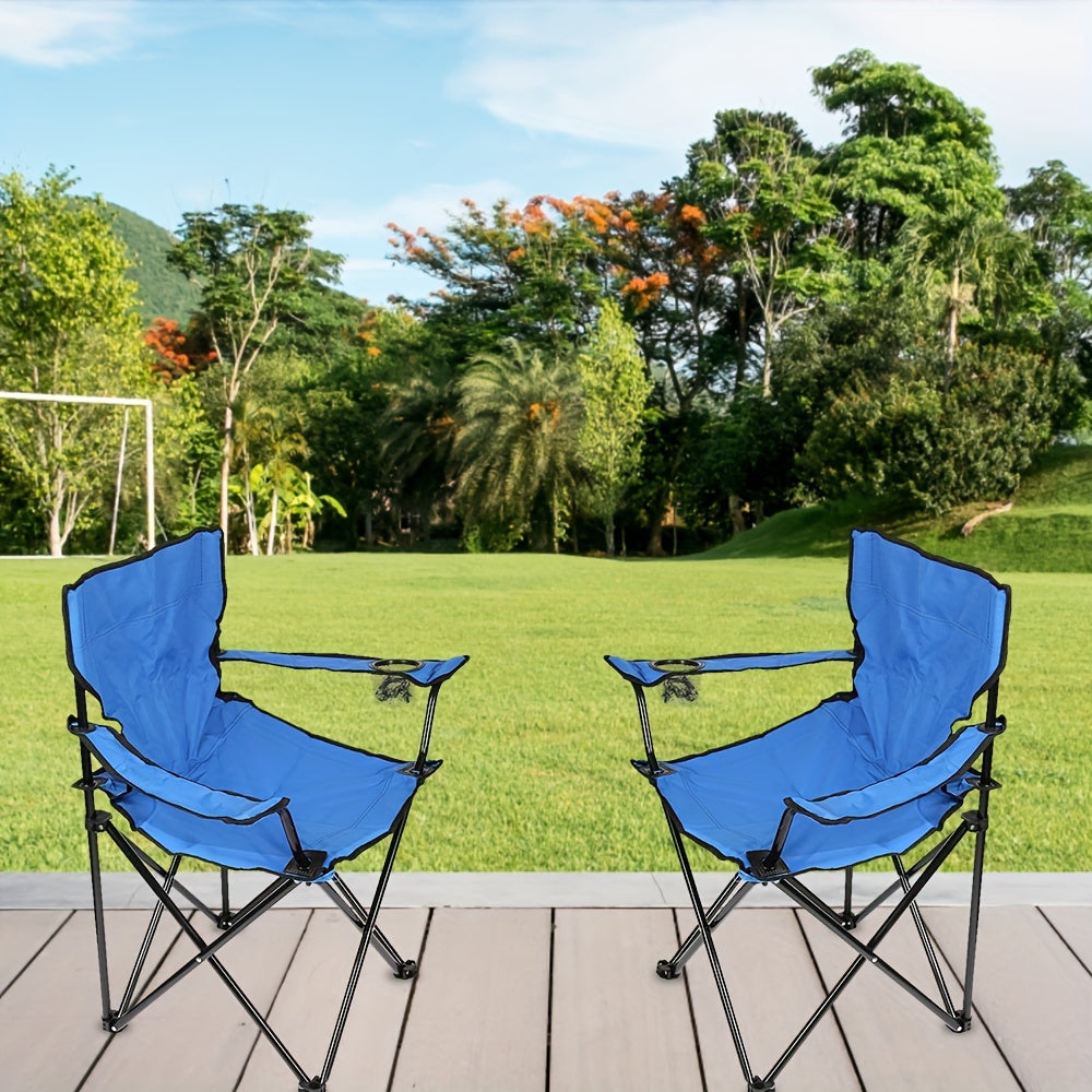 2pcs Camping Chairs, Portable, Outdoor with Drink Holder for Beach, BBQ, Fishing, Camping