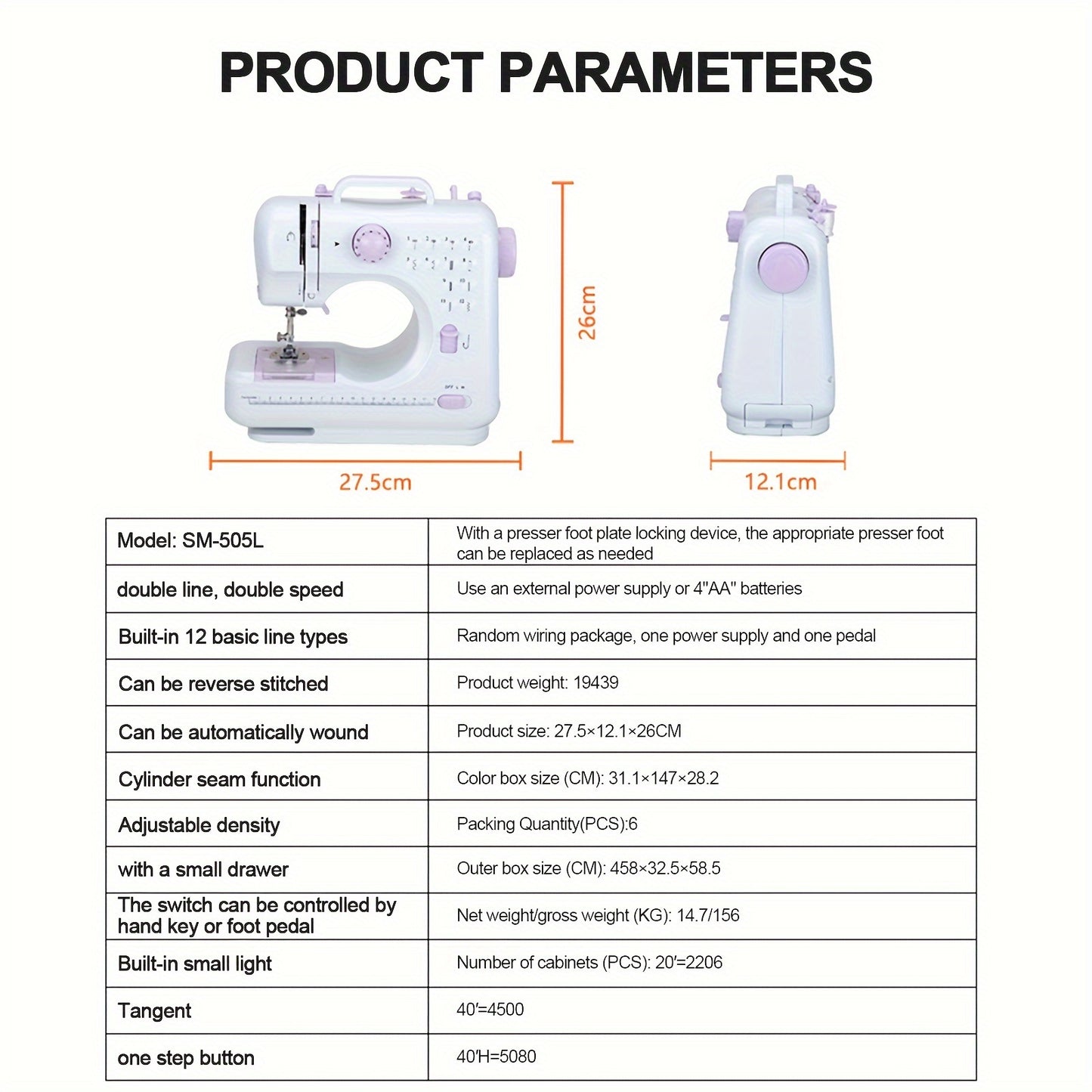 Electric Sewing Machine, 505A 12 Stitches Mini Household Double Thread Sewing Machine EU 220 V For Professional Beginners DIY Enthusiasts Sewing Machine