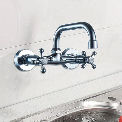 Faucet, Kitchen Faucet Two Handle Wall Sink Faucet With Swivel Spout Hot And Cold Faucet Brass Sink For Kitchen Sink