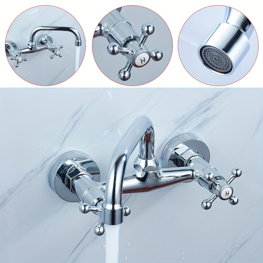 Faucet, Kitchen Faucet Two Handle Wall Sink Faucet With Swivel Spout Hot And Cold Faucet Brass Sink For Kitchen Sink