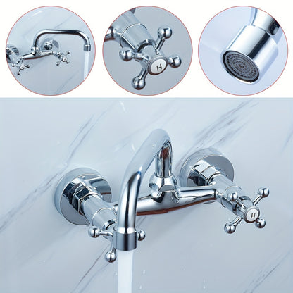 Faucet, Kitchen Faucet Two Handle Wall Sink Faucet With Swivel Spout Hot And Cold Faucet Brass Sink For Kitchen Sink